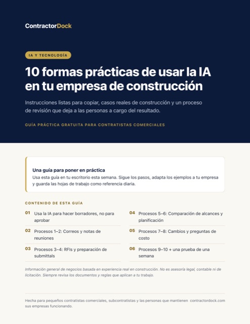 Portada de 10 formas prácticas de usar la IA en tu empresa de construcción