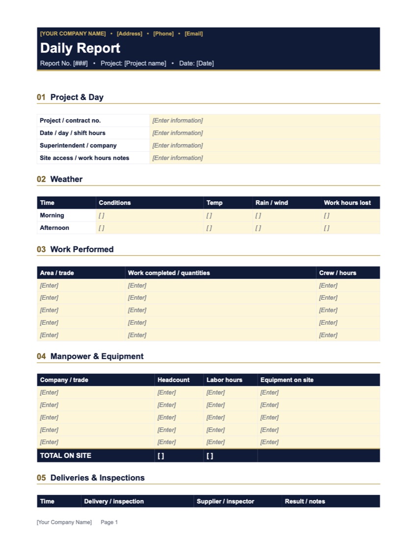 Preview of the Construction Daily Report Template