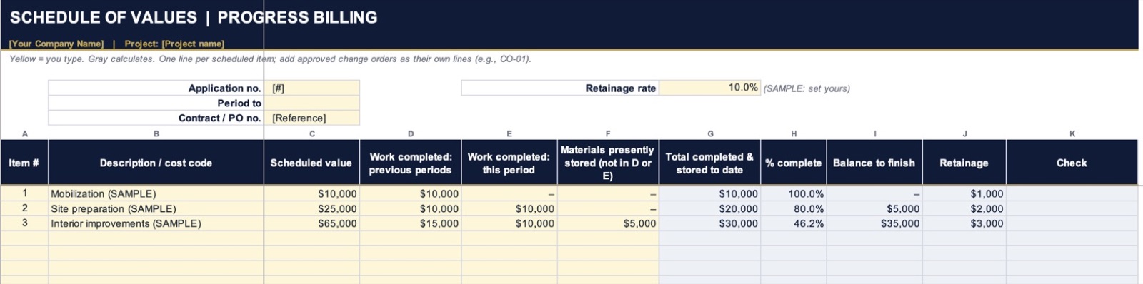Preview of the Construction Schedule of Values Template